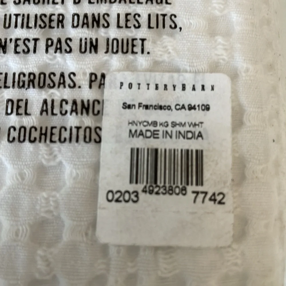 Pottery Barn Honeycomb Cotton King Sham in White